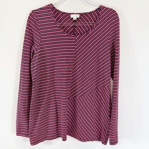 J.Jill Soft Long Sleeve Casual Coastal Red Black Diagonal Striped Tunic Size M